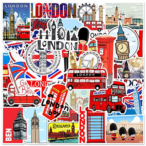 50 Stück Londoner Busse Aufkleber Wasserflaschen Laptop Telefon Gitarre Skateboard Computer Koffer Fahrrad London Bus Vinyl Stickers Wasserdicht Ästhetisch Aufkleber für Jugendliche Kinder Erwachsene