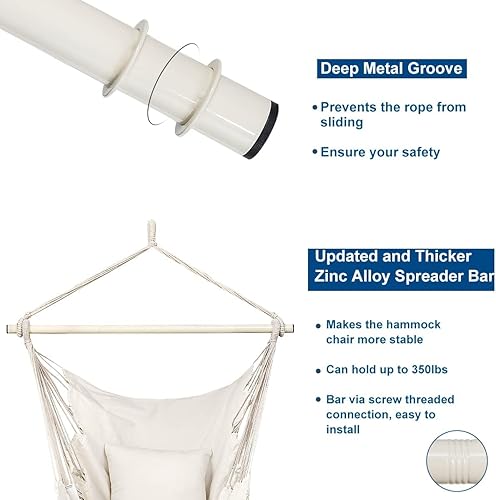 Miniatura 5 de Jelofly Paquete de 2 hamacas, silla grande colgante de cuerda con bolsillo, máximo 350 libras, superior cómoda para interiores y exteriores, hogar,