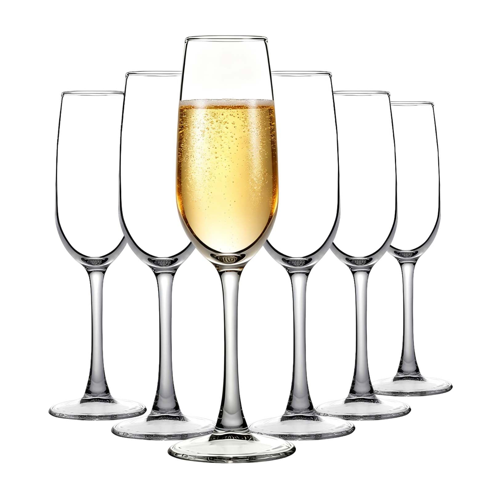 Set di 6 calici da champagne in cristallo, 200 ml, regalo per compleanno, matrimonio, Natale, bicchieri da champagne trasparenti scintillanti per donne e uomini, lavabili in lavastoviglie