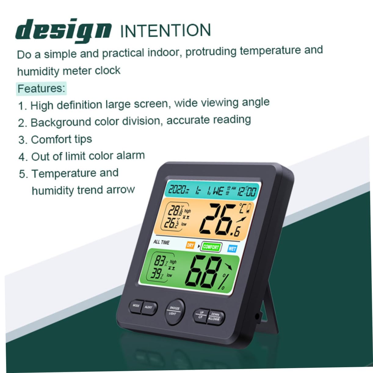 BESTonZON Termometro Digitale Misuratore di Umidità Interna Monitor della Temperatura per Cameretta Soggiorno Cucina Ufficio Dimensioni Pratiche Leggere Trasportabili