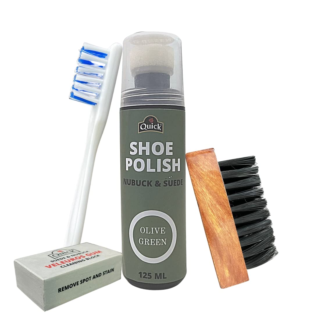 Quick Suede and Nubuck Shoe Polish Kit - 125ml | Colour - Olive Green (B0CYGL16LS) Amazon Price History, Amazon Price Tracker