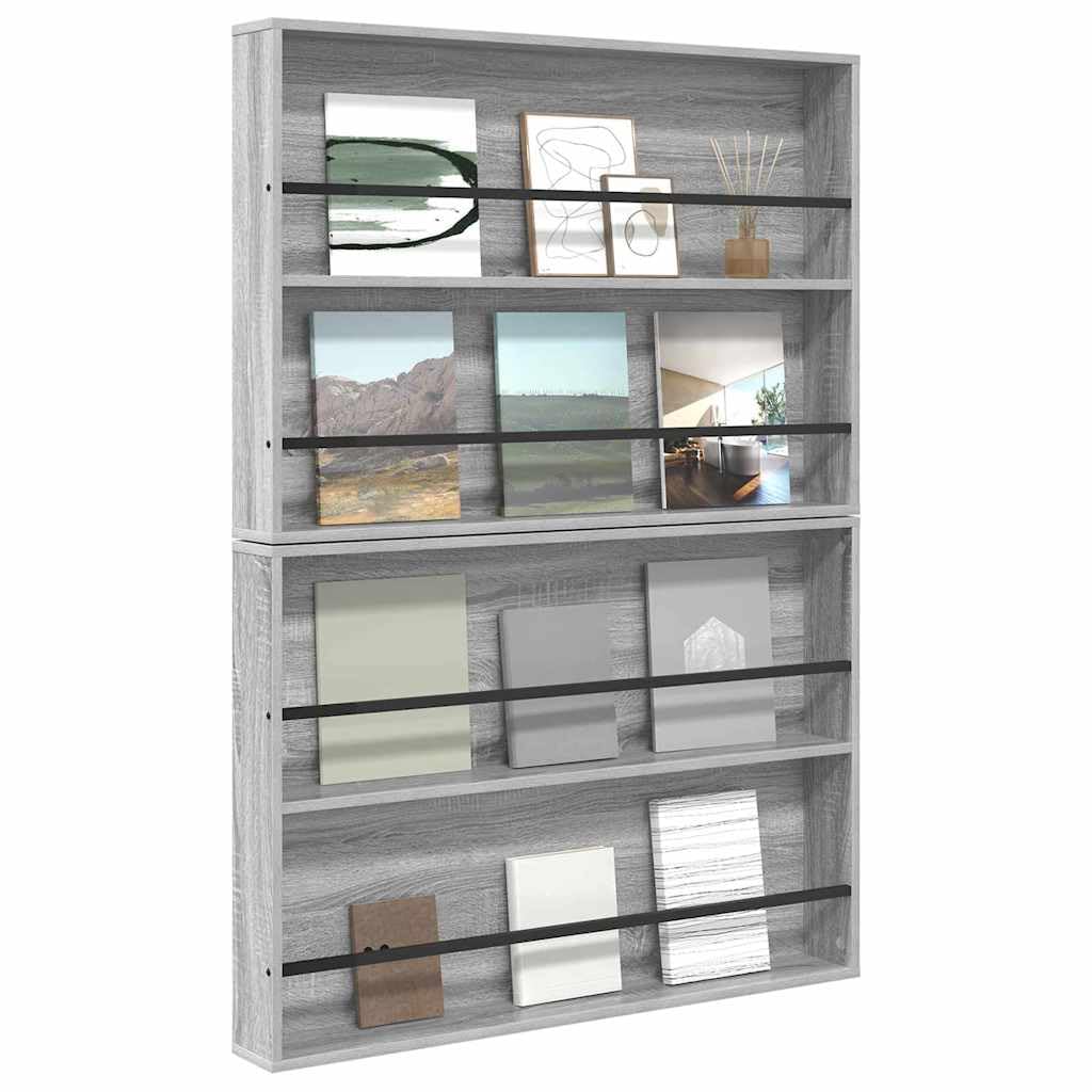 Makastle Magazinregal Holzwerkstoff Graues Sonoma 100 x 12 x 70 cm 2er-Set