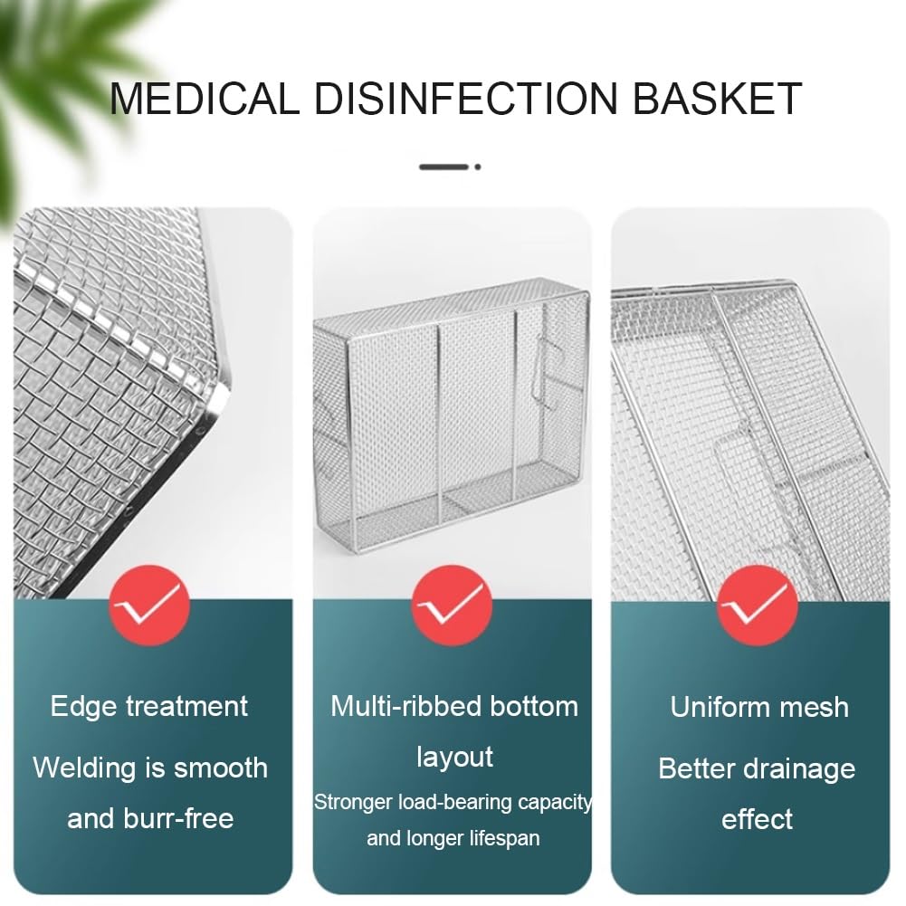 Vassoio per sterilizzazione medica in acciaio inossidabile, cesto rettangolare per lavaggio strumenti, design a rete perforata da 4 mm per una pulizia efficiente (45 x 28 x 7 cm)