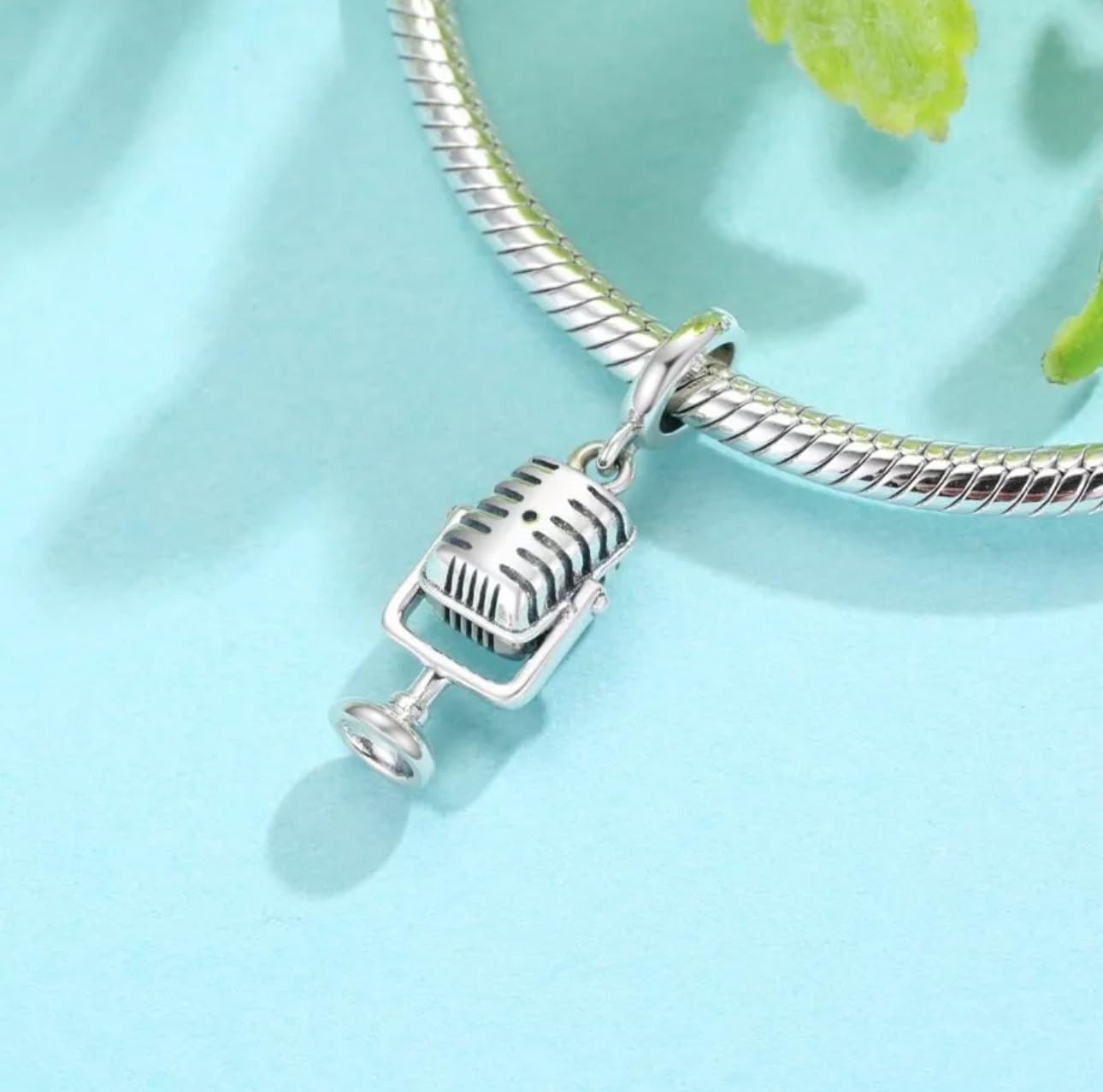 Microfono ciondolo cantante musica autentico argento sterling 925 compatibile bracciale