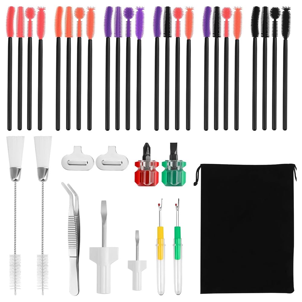 Vjsujehgy Sewing Machine Cleaning Kit(36 Pcs) Includes Silicone Denser Hair Brush, Tweezers, 2-Headed Brush& Screwdriver