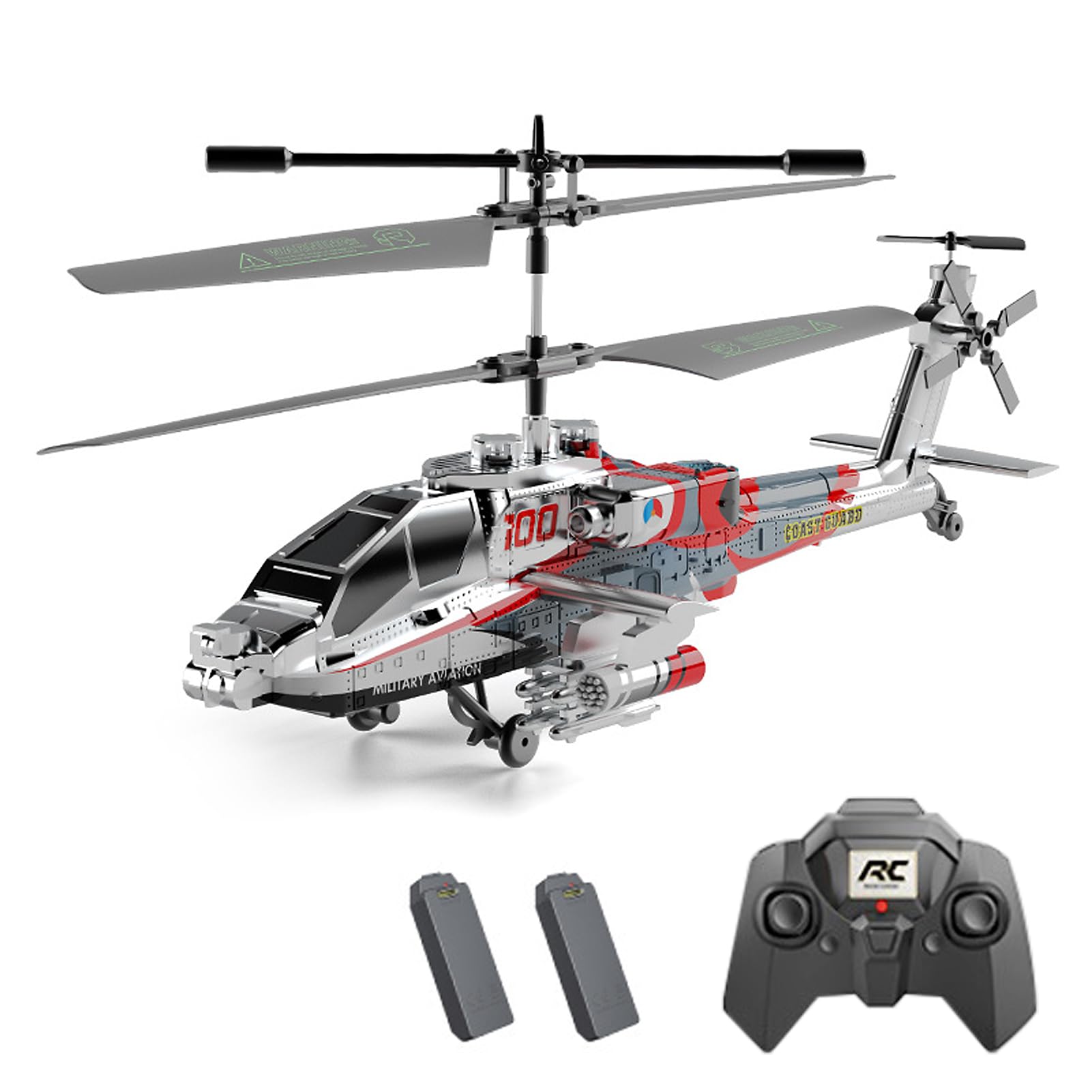 Dodoore 3.5CH Remote Control Helicopter, 2.4G 1:48 Mini Military RC Helicopter, Altitude Hold, LED Light, One-Key Take Off/Landing, Builtin Gyroscope, Simulated Fighter Toy for Adults 2 Battery