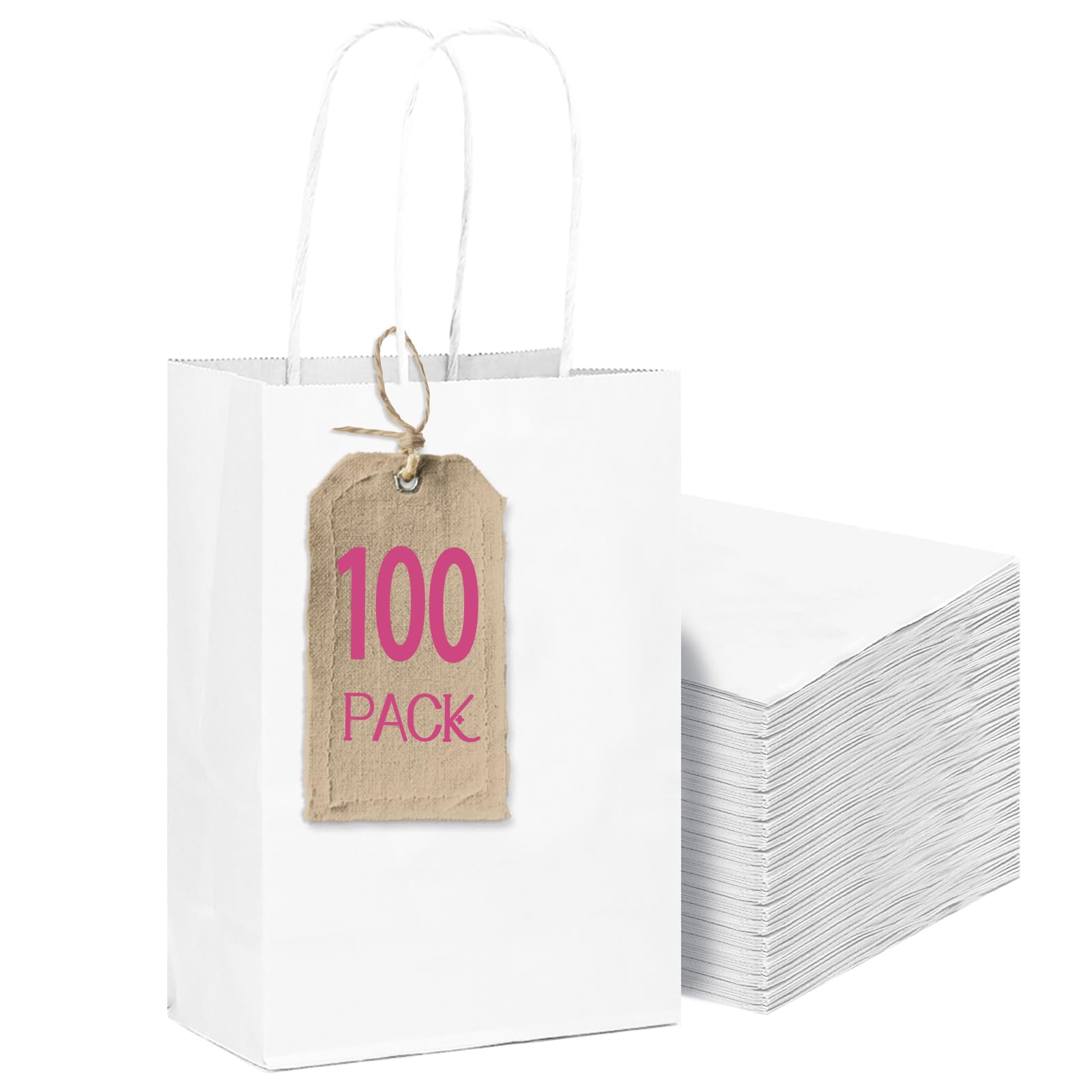 Gcardist Mini 100PCS Gift Paper Bags 12x6x15cm Gift Bag with Handles Bulk White Bags For Party Supply (4.5"x2.5"x6")