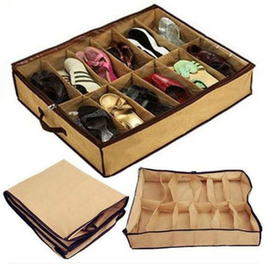New Women Home 12 Pairs Shoe Organizer Storage Box Holder Under Bed Closet