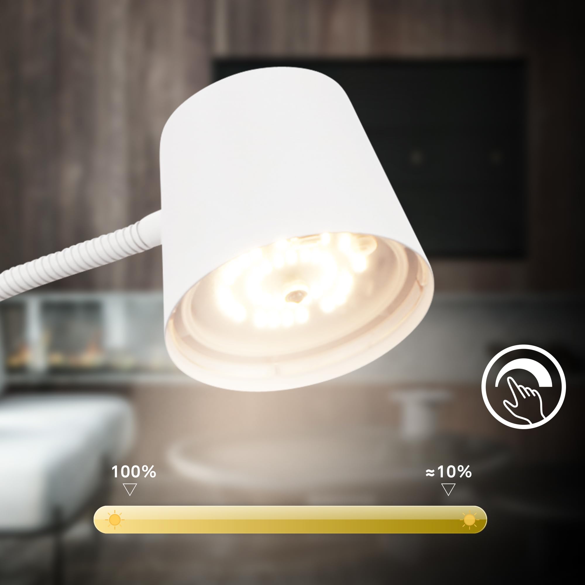 BRILONER - Lampa podłogowa LED bezprzewodowa, dotykowa, ściemniana, z wymiennym akumulatorem, lampa do czytania, salonu, uplighter, 126,5 cm, biała – maksymalna funkcjonalność