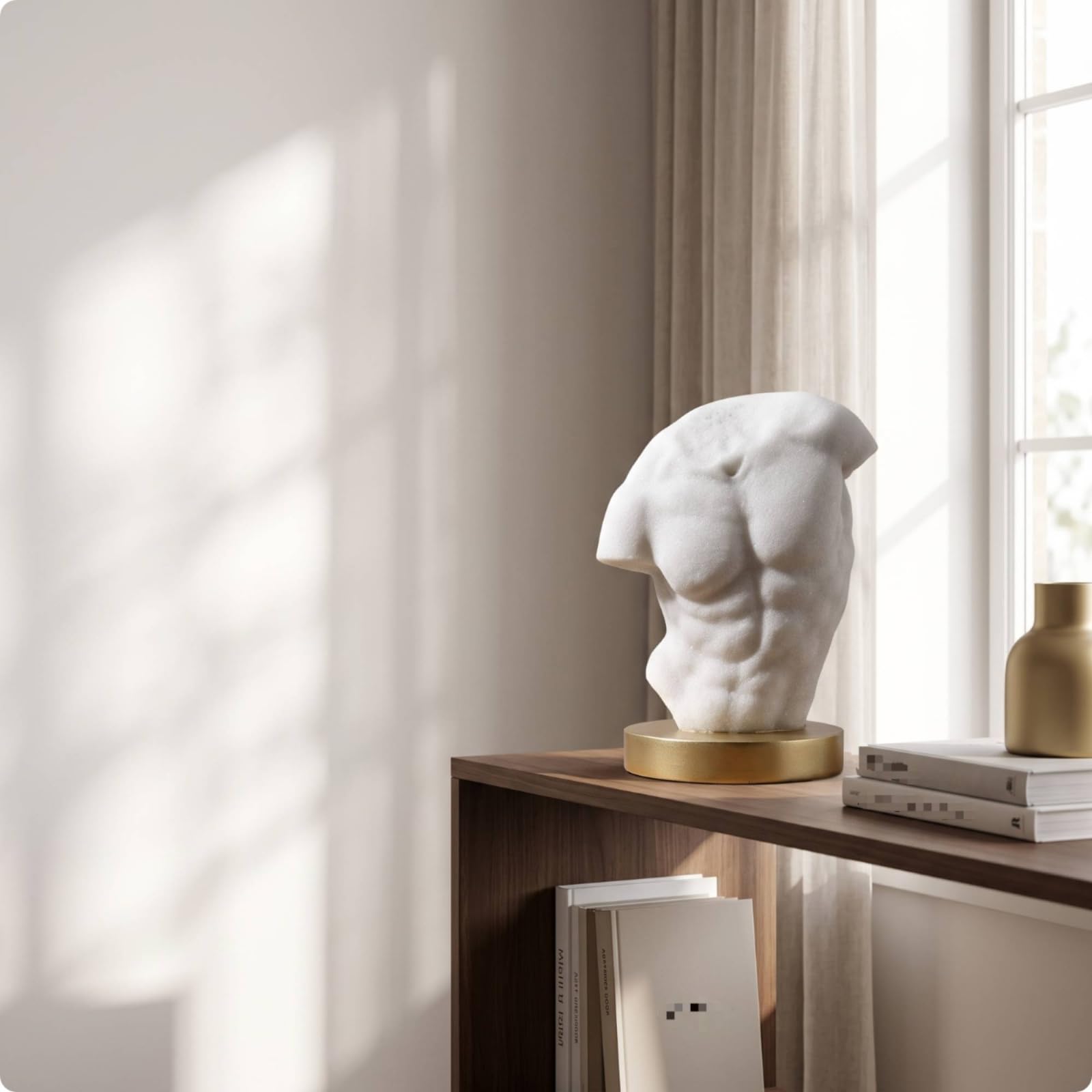 Milageto Skulptur Abstrakter Mensch Torso Figur Statue Moderne Wohndeko aus Quarzsandharz mit Strukturierter auf Sockel für Wohnzimmer Büro Atelier Flur Tisch