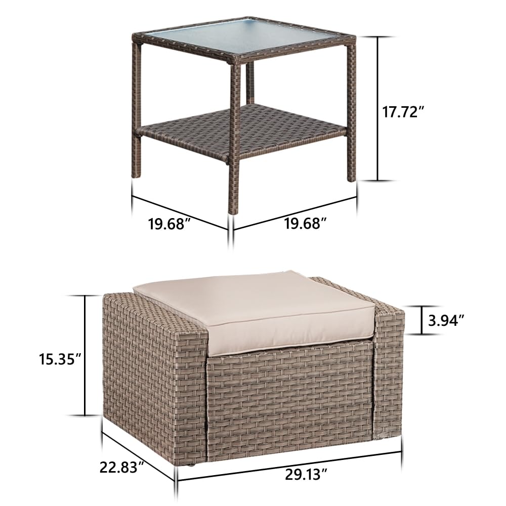 GOWE Wholesale Rattan Wicker Brown Footstools and Ottomans Small Patio Furniture Set with Coffee Table