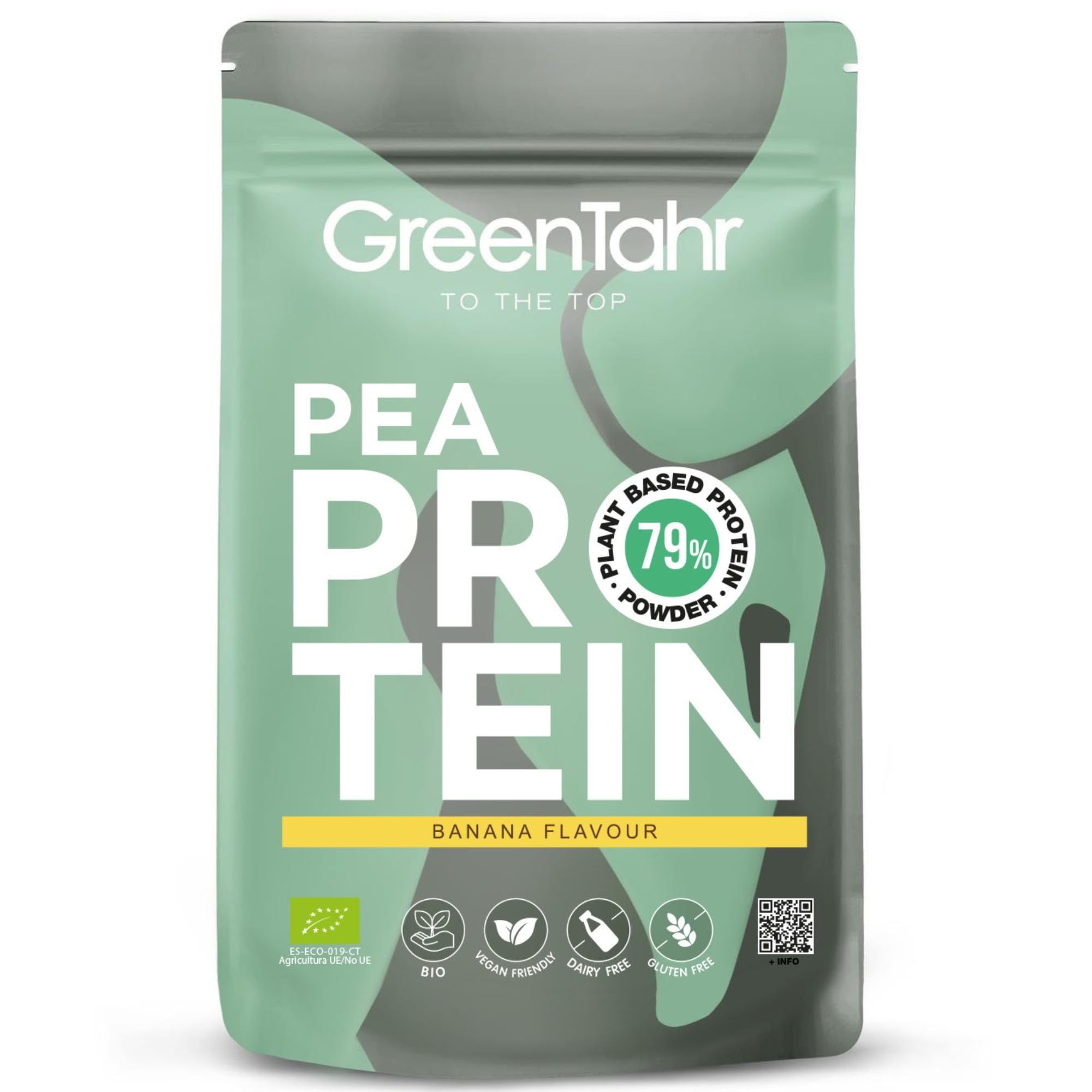 Green Tahr Proteine di Pisello in Polvere Vegane Bio Gusto Banana 750g. 79% Proteine Vegetali per Massa Muscolare Senza Zucchero, Edulcoranti, Lattosio né Glutine