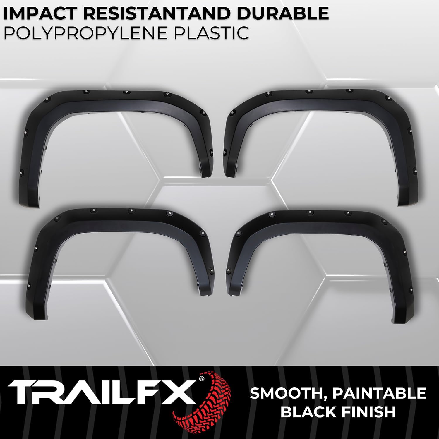 TrailFX Fender Flare TFT3005S, Pocket Style, 2.8 Inch Front/ 5.9 Inch Rear Tire Coverage, Black Smooth Paintable Finish, Set of 4, Fits 2024-2026 Toyota Tacoma