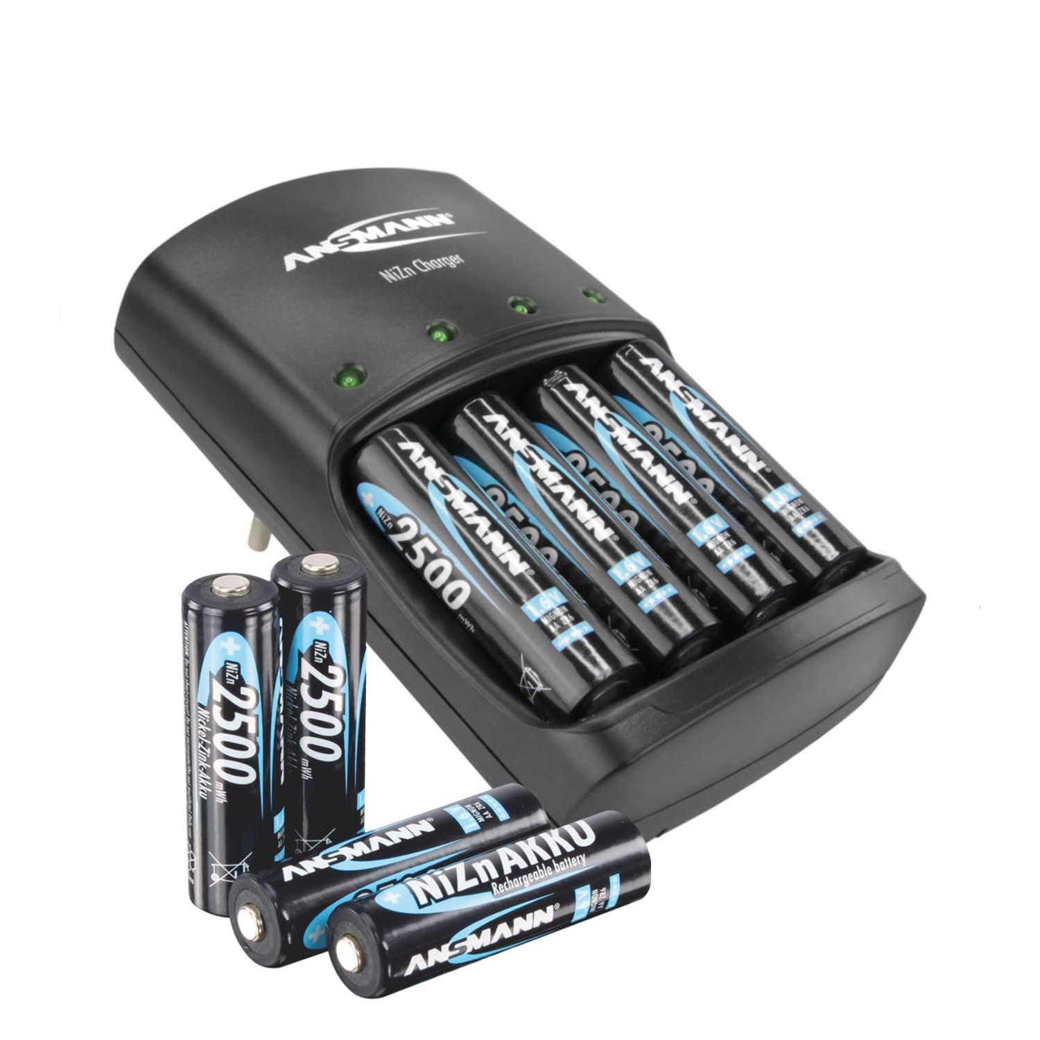 Ansmann szybka ładowarka do akumulatorów NiZn 1,6 V z 4 x 2500 mWh Mignon AA