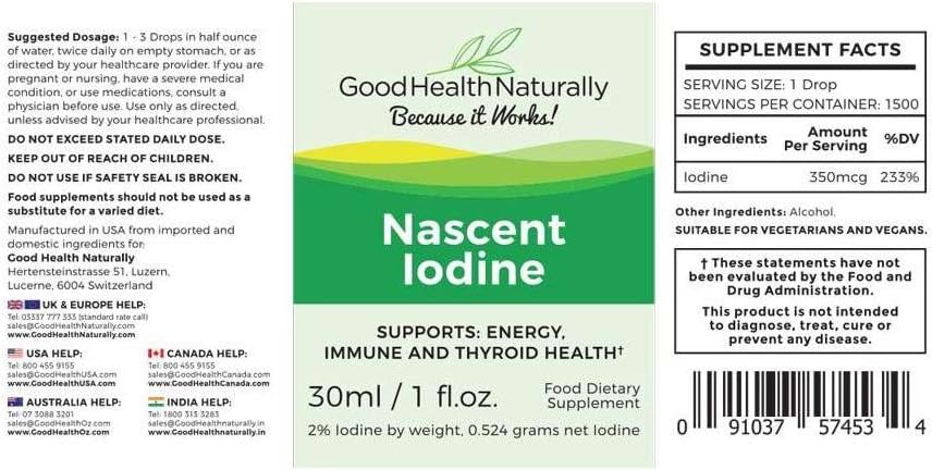 Nascent Iodine, Supports Energy, Immune and Thyroid Health, 30ml - Good Health Naturally