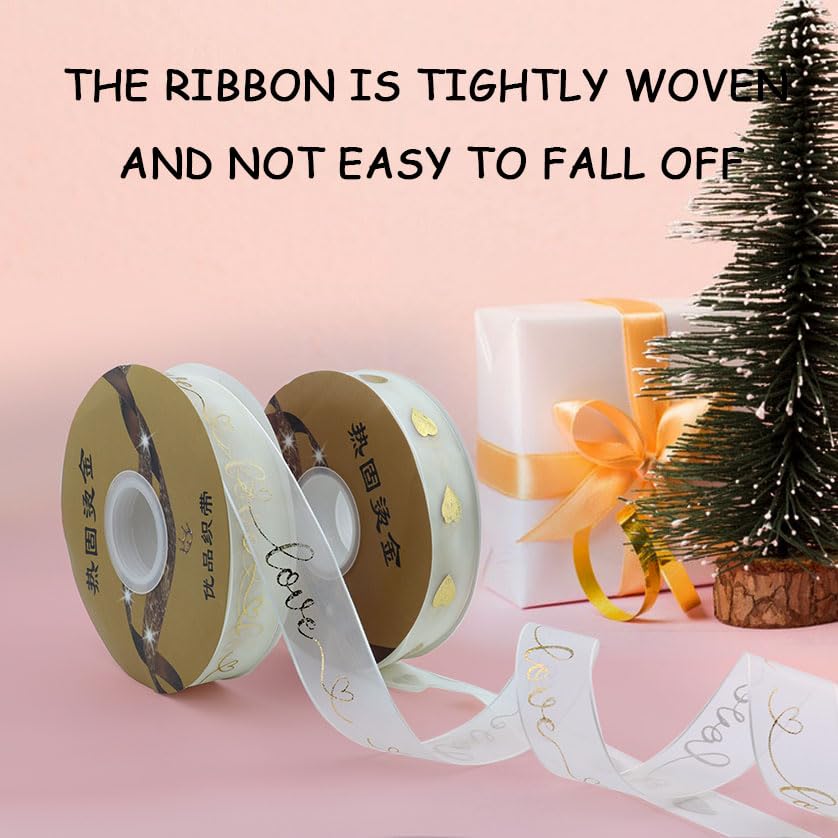 Geschenkband Gold Mit Herzen - 2 Rollen à 9 M, 1,5 Cm Breit, Für Geschenke & Basteln
