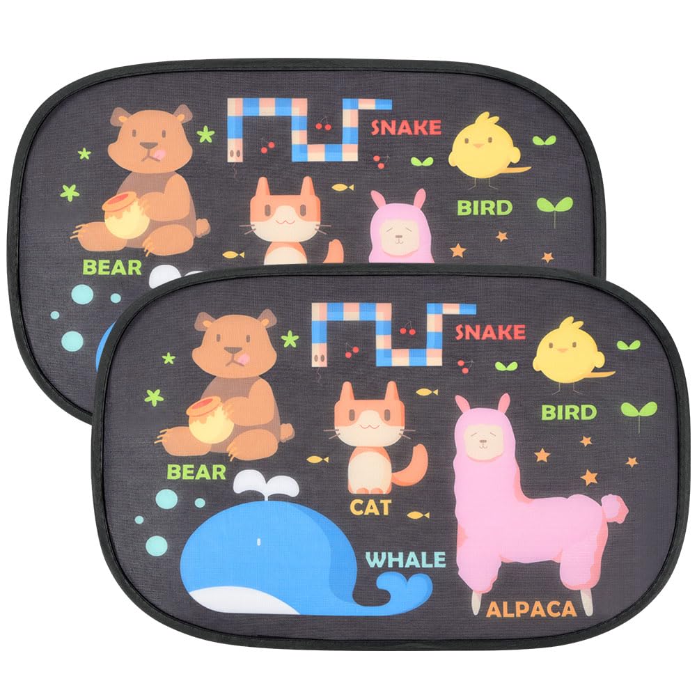 URAQT Car Sun Shade for Baby 2PCS,Car Window Shades for Kids Static Cling Side Window Protect from UV Rays,Sun Visor with Cute Animal Motifs,47 * 30CM