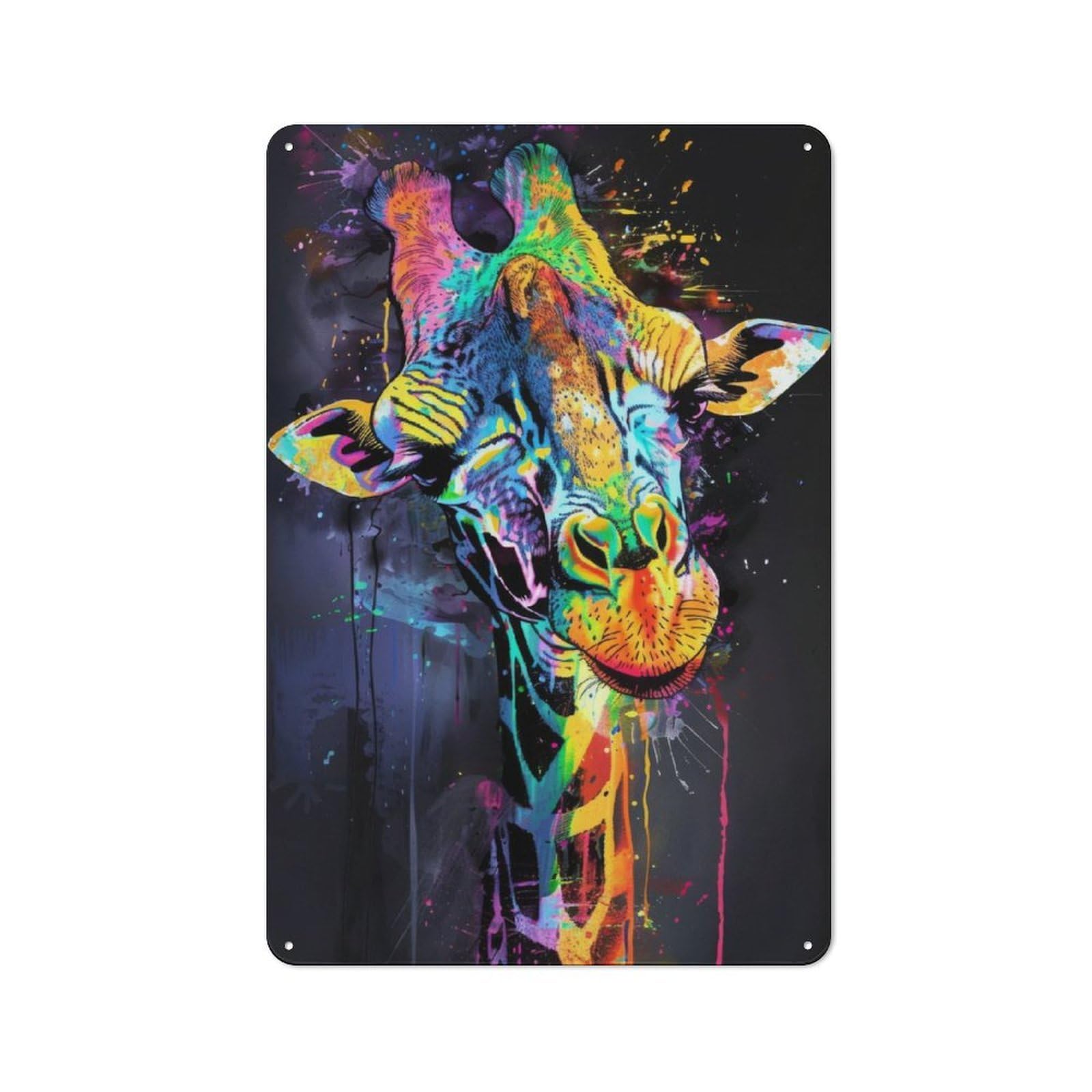 Junmoney Giraffe Popart Painting Clean Industrial Metal Wall Decor 30X20cm, Industrial Metal Sign For Workspace, Cafe, Hallway Or Garage