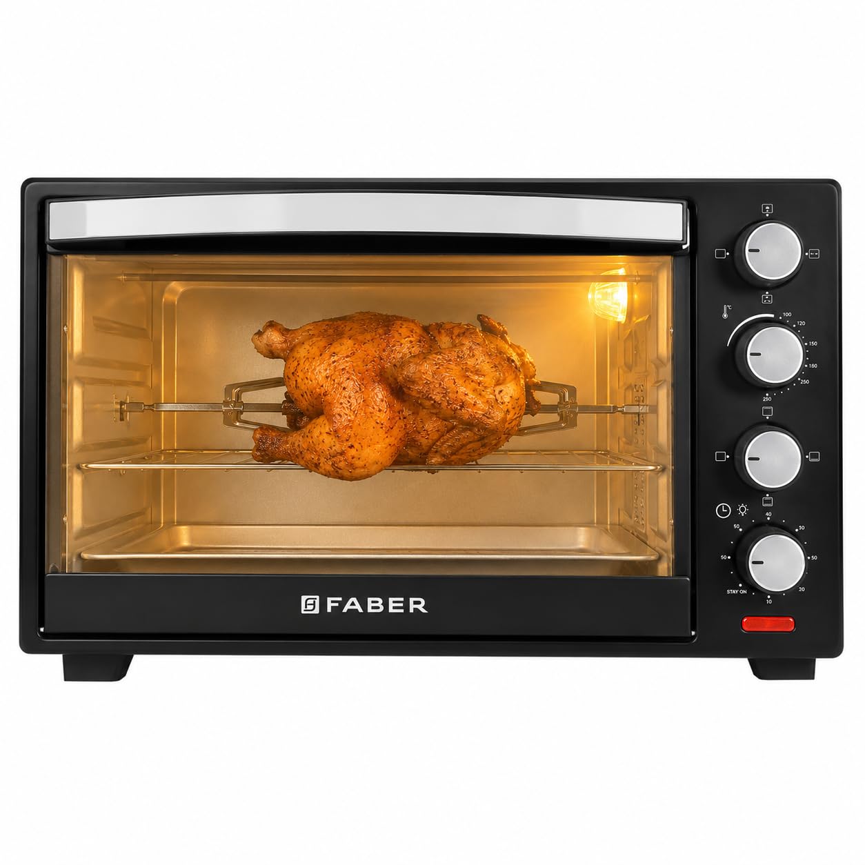faber 30l otg with rotisserie & convection | bake/toast/grill with heat resistant glass | includes weighing scale | indicator light | 1600w |removable crumb tray |upper & lower heating| fotg 30l r neo