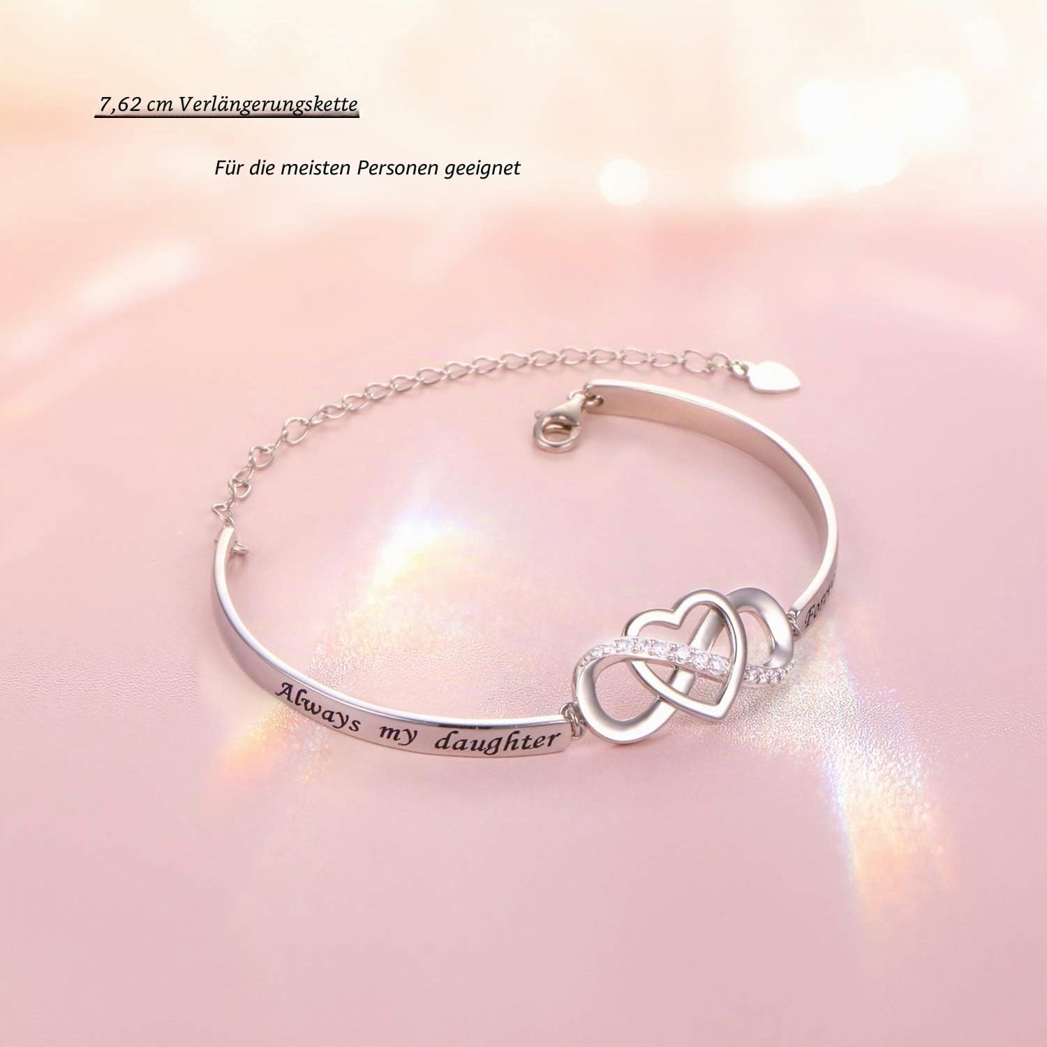 Flyow 925 Sterling Silber Unendliches Liebesherz Armband mit Inspirierender Botschaft für Mutter Tochter Schwester, Verstellbarer Armreif Armband Schmuck Geschenke