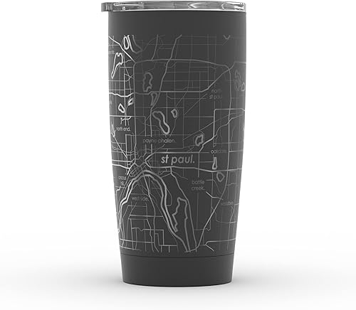 Vista 193 de Well Told Vaso de café aislado con diseño de mapa de Nueva York grabado, taza de acero inoxidable grabada (20 onzas, negro) con aislamiento de mapa