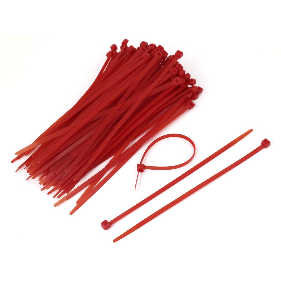 Aexit PC Cable Clamps Wires Self Lock Zip Ties Wraps Red 200mm Length Strap Clamps 100 Pcs