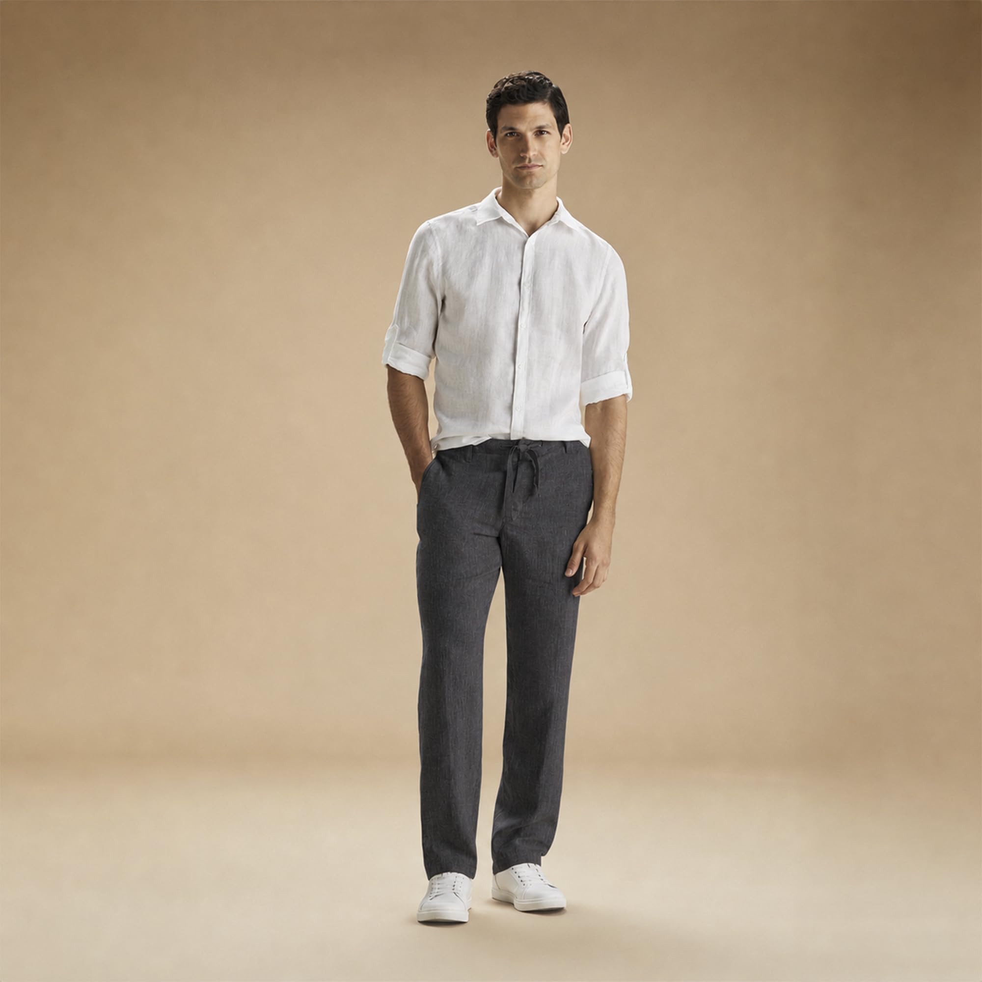 Perry Ellis 100% Linen Drawstring Pant - Nieformalne spodnie Mężczyźni