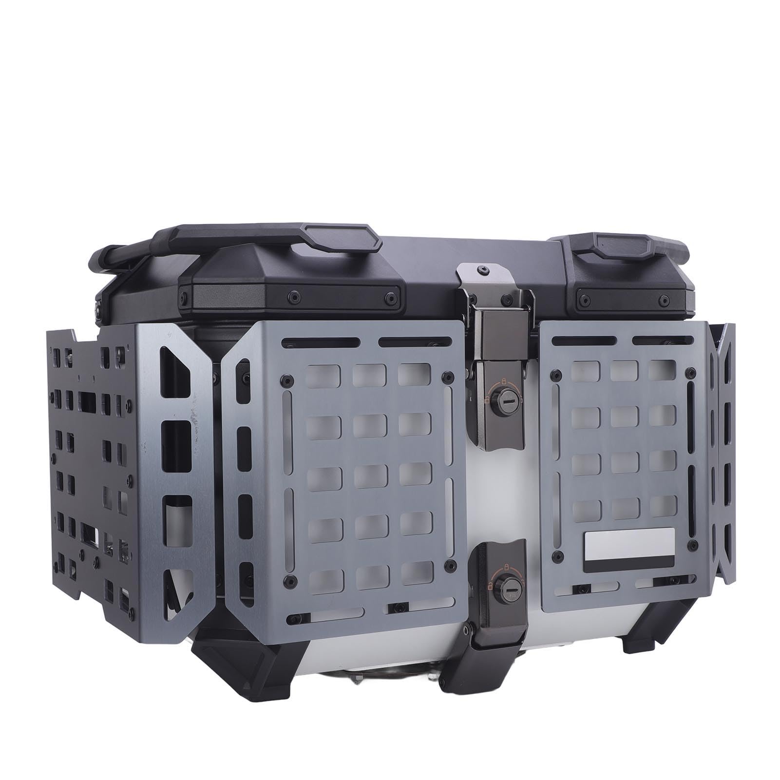 Dilwe Tylna Obudowa Motocykla Kufer Motocyklowy ze Stopu Aluminium 45L Szybkozłączka Wodoodporny, Zamykany, Składany Schowek dla Osób Dojeżdżających do Pracy z Tylnym Bagażnikiem (Biały Ti)