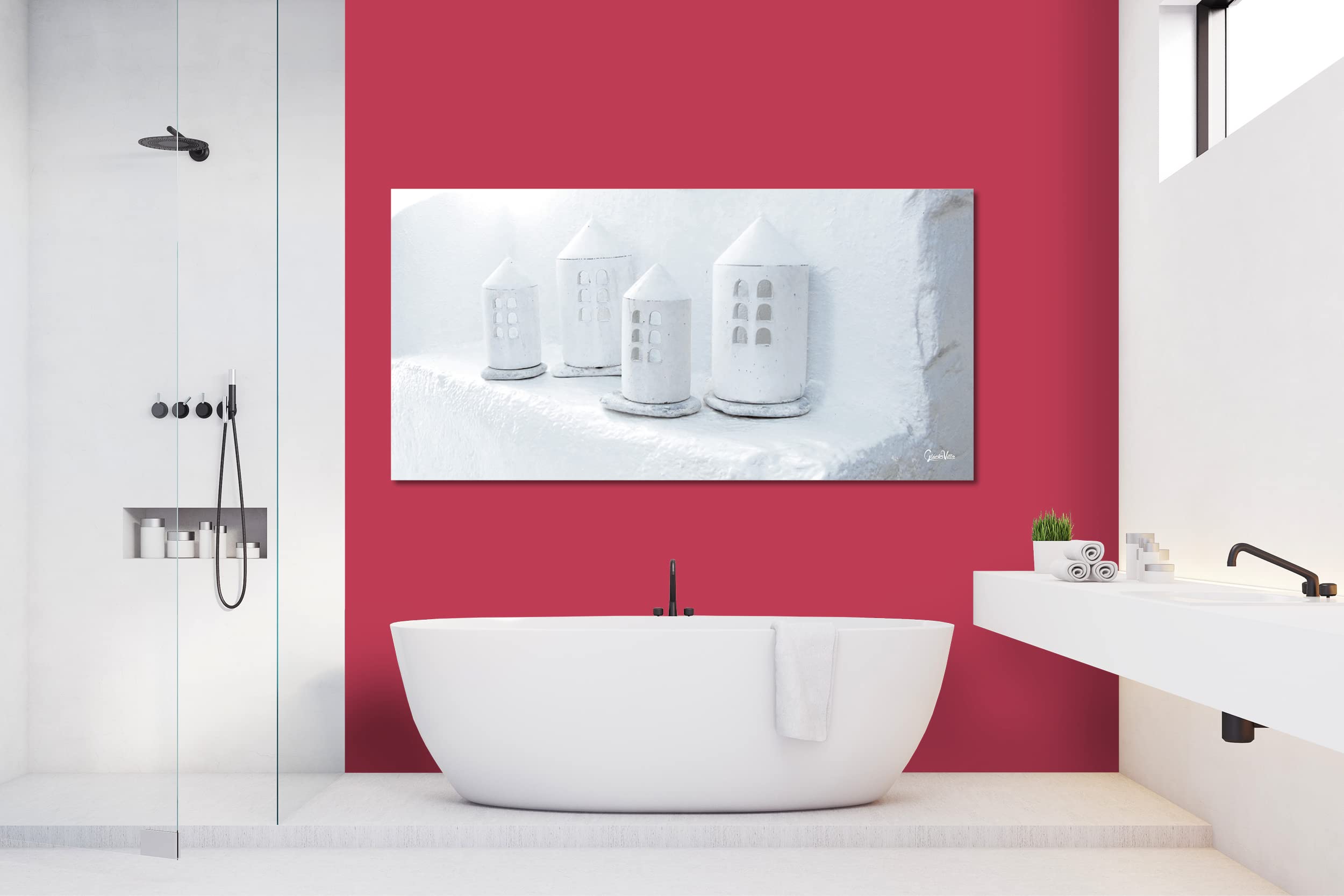 Glücksvilla - Weiß 2 (Acrylglas-Bild 5 mm, 120 x 60 cm) | div. Maße - aus DE - Kunstdruck Deko Wandbild quer - Griechenland Kykladen Mykonos Laternen Deko