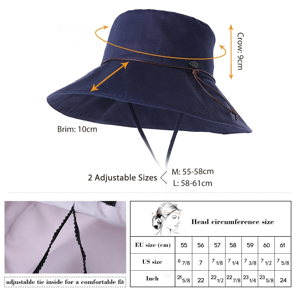 Comhats Chapeau de soleil pour femme Protection UV pliable UPF 50 + seau en coton