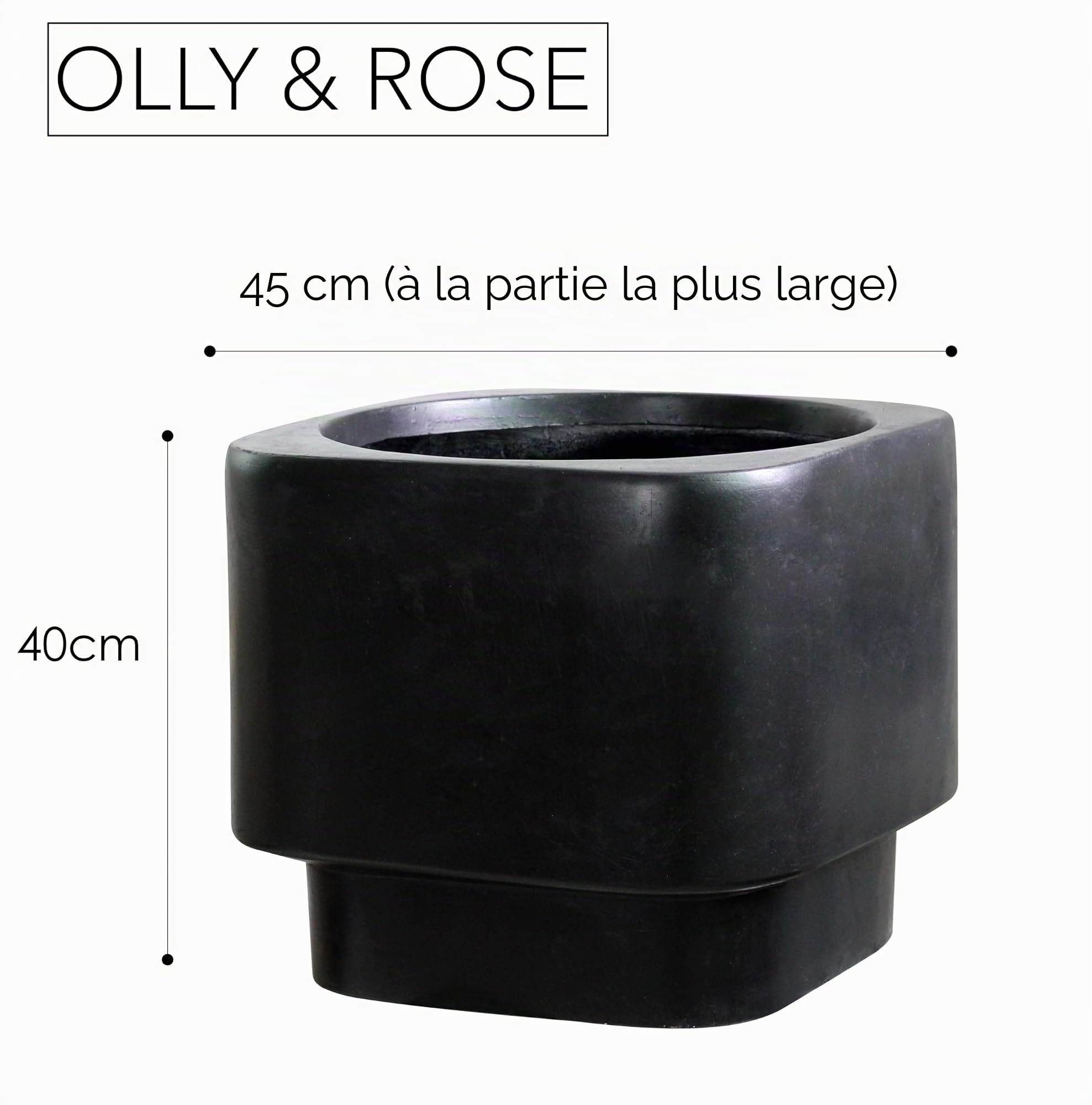 Olly & Rose Pot de plantes Fibretone extra grand 45 cm - Pot de fleurs noir surélevé rectangulaire arrondi pour intérieur et extérieur - Collection Mora