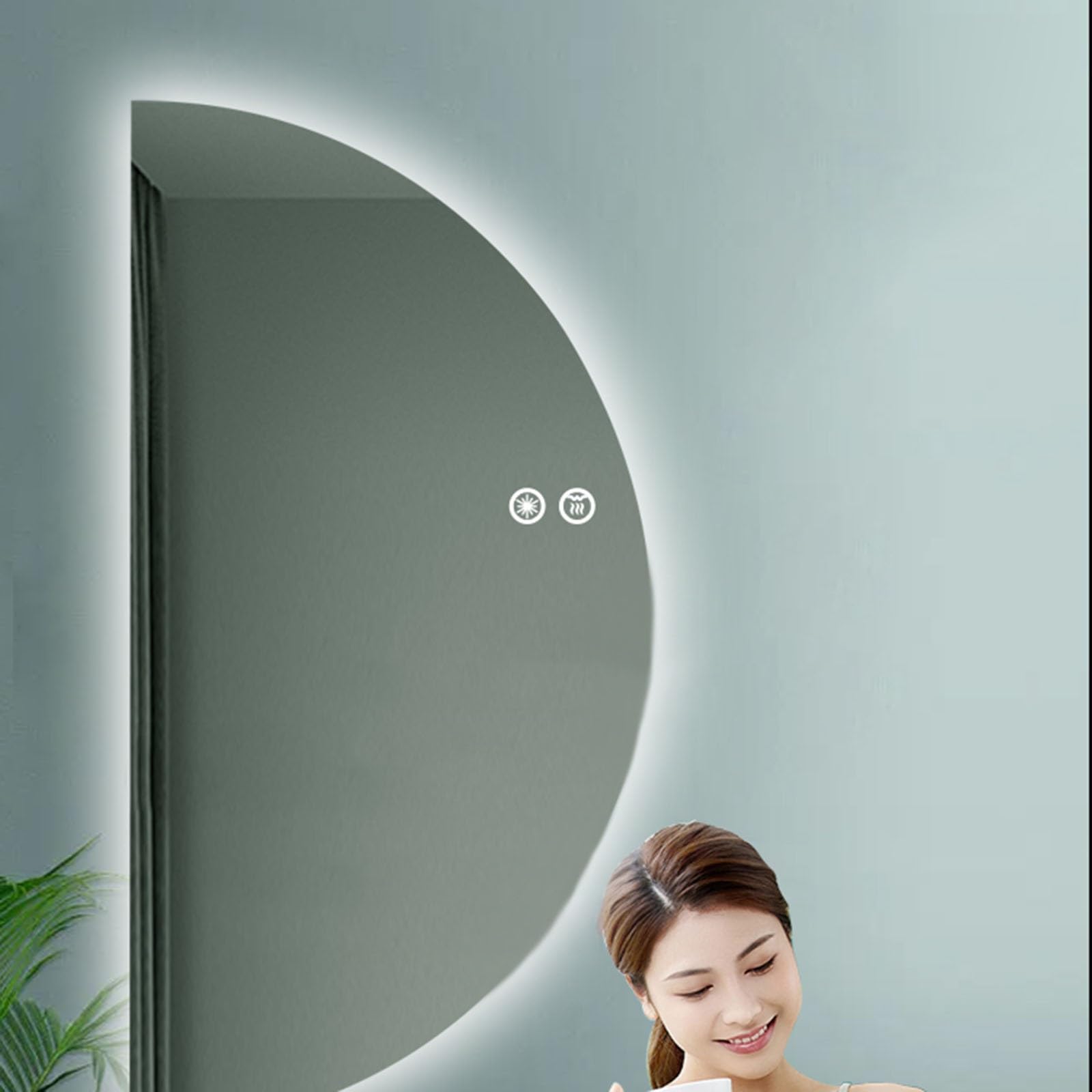 Amazon.co.jp: 半円形 LED バスルームミラー 40x80 CM、壁掛け洗面台