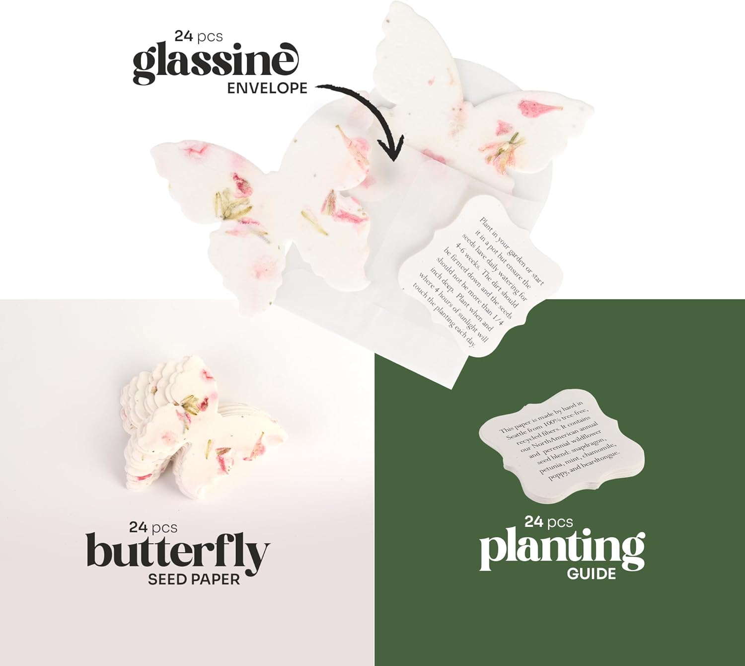 Pink Butterfly Gift Tags with Wildflower Seeds - 24pcs Writable Gift Wrap Tags for Baby Showers, Mother's Day Present, Party Favors, DIY Crafts, & Earth Day Decorations
