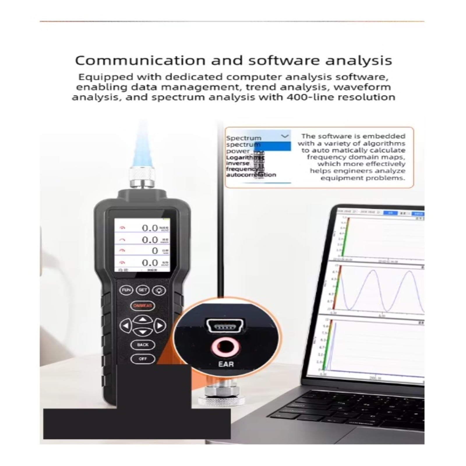 Misuratore di vibrazioni, Schermo a colori TFT dei tester di spostamento della velocità del misuratore vibrazioni 65D 65E Digital 0.1~199.9m/s²,per Casa, Lavoro(65E)
