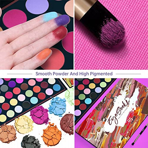 Eyeseek Colorful Eyeshadow Makeup Palette Sets + Brush, Bright 45 Shades Blendable , Matte High Pigmented Pallets, Ing Waterproof Shadow Plattet Gift Sets For Halloween Makeup - All Matte Rainbow Color #TOP2