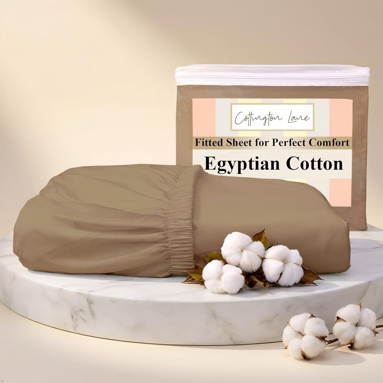 Cottington Lane RV King Fitted Sheet Only, 100% Egyptian Cotton Bottom Sheet RV King Size (72" x 80"), 15 Inch Deep Pocket, Hotel Quality Sateen Weave, Soft, Breathable, Cooling & Durable, Taupe