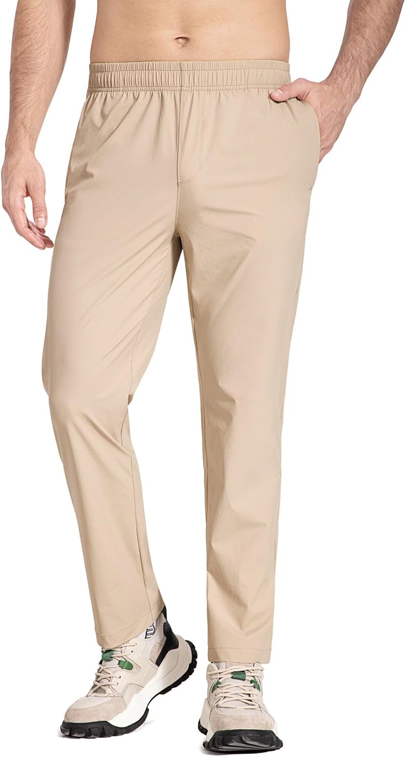 baleaf Men's Running Pants Elastic Waist Lightweight Jogging Stretch Golf Workout Pants with Zipper Pockets