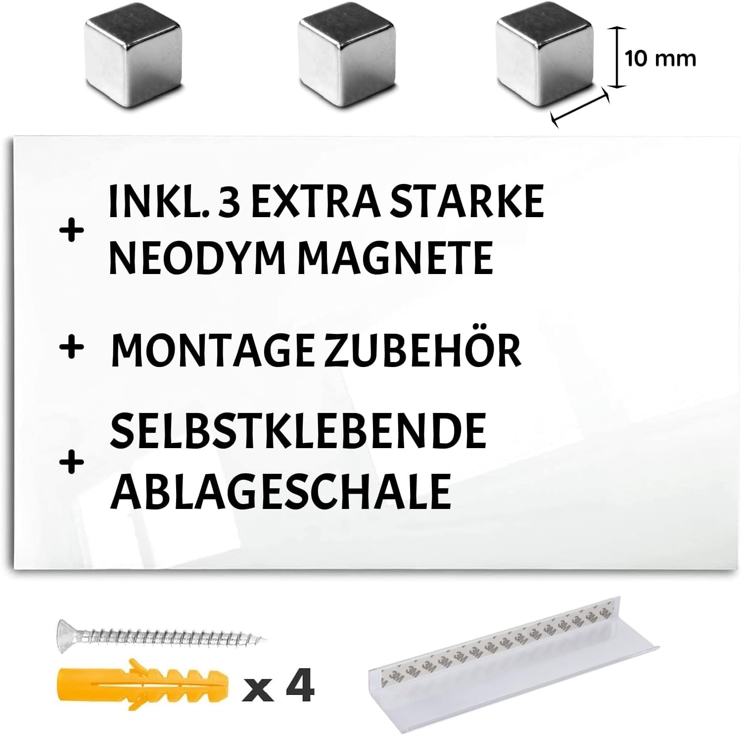 Floordirekt Glasmagnet Tafel - Pinnwand magnetisch & beschreibbar, Glas-Whiteboard inkl. 3 Magnete - Magnettafel - Schreibtafel Magnet Wand für Küche & Büro (Weiß, 60 x 90 cm)