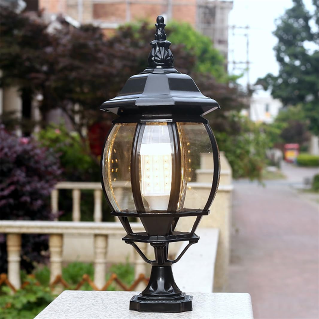 HCIPJQY Rainproof Exterior Pillar Light Glass Pole Lights with Pier Mount Base Classic Black Hard Wired Street Light Fixture, Waterproof Column Light for Yard and Garden E26 Base