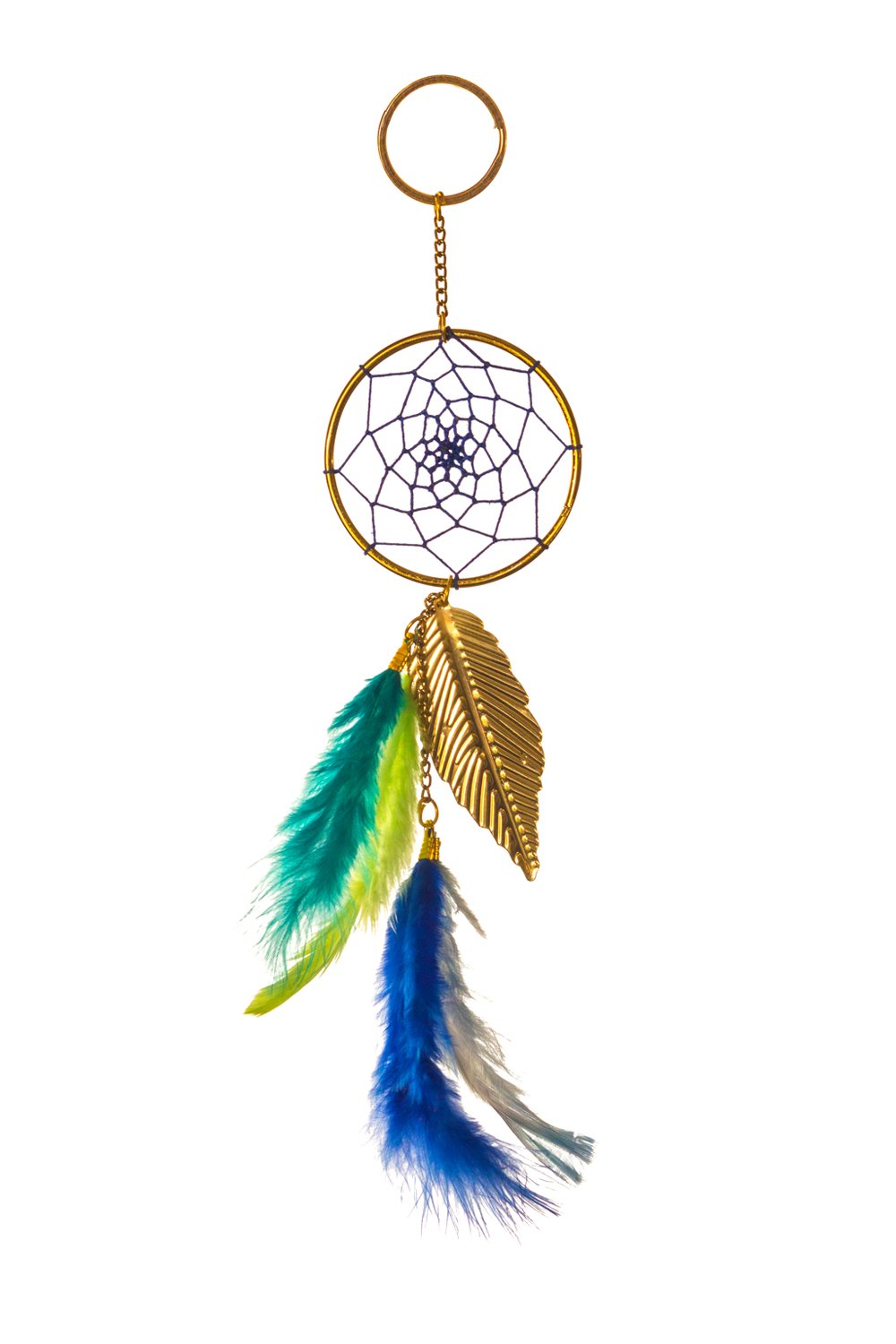 Rooh Dream Catcher ~ Keychain ~ Green Blue ~ Handmade Key Chain (Can be Used as Home Decor, Gift, Wall Hangings, Meditation Room, Yoga Temple, Wind Chime & Feather Car Hanging)
