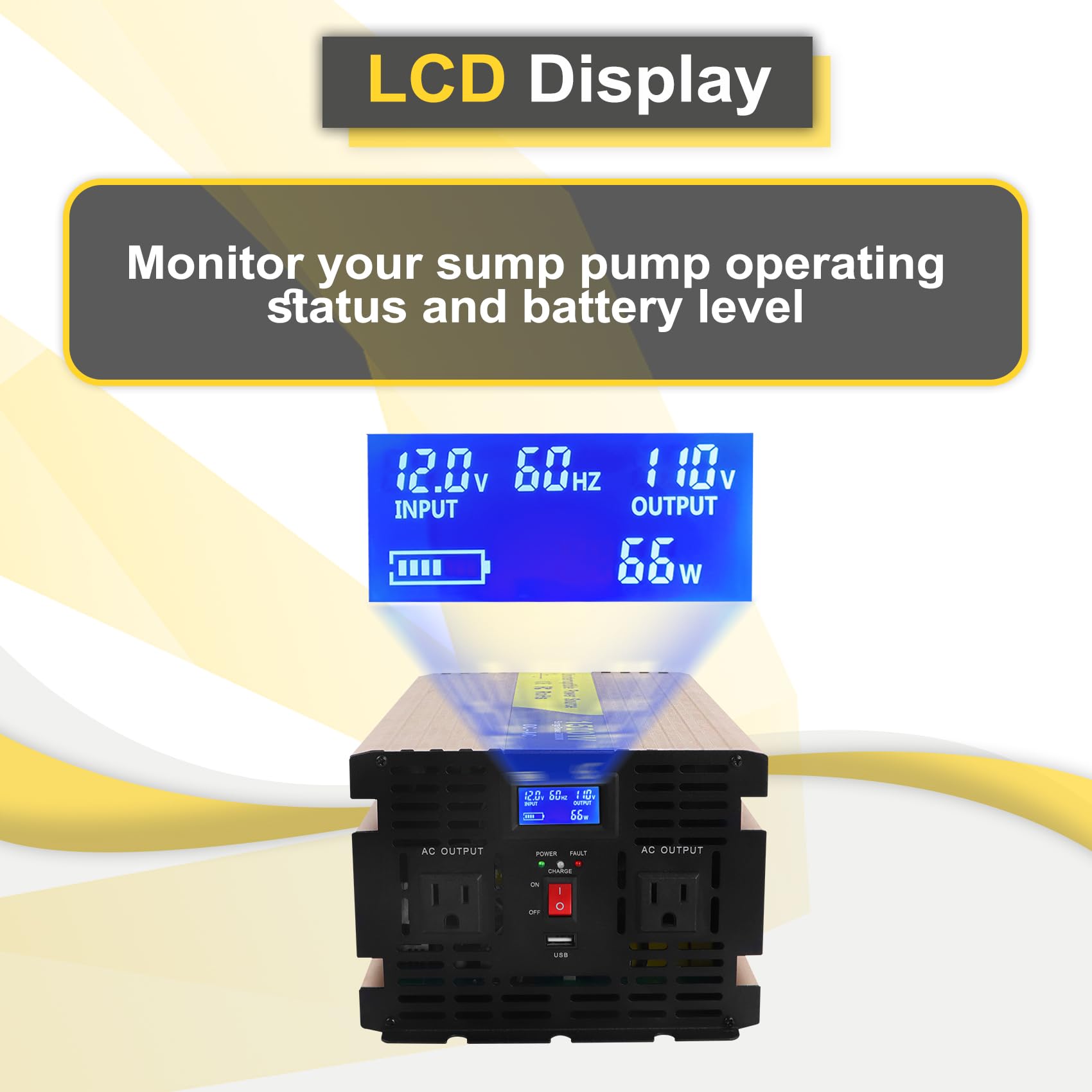 1500W Primary Sump Pump Battery Backup, LCD Display