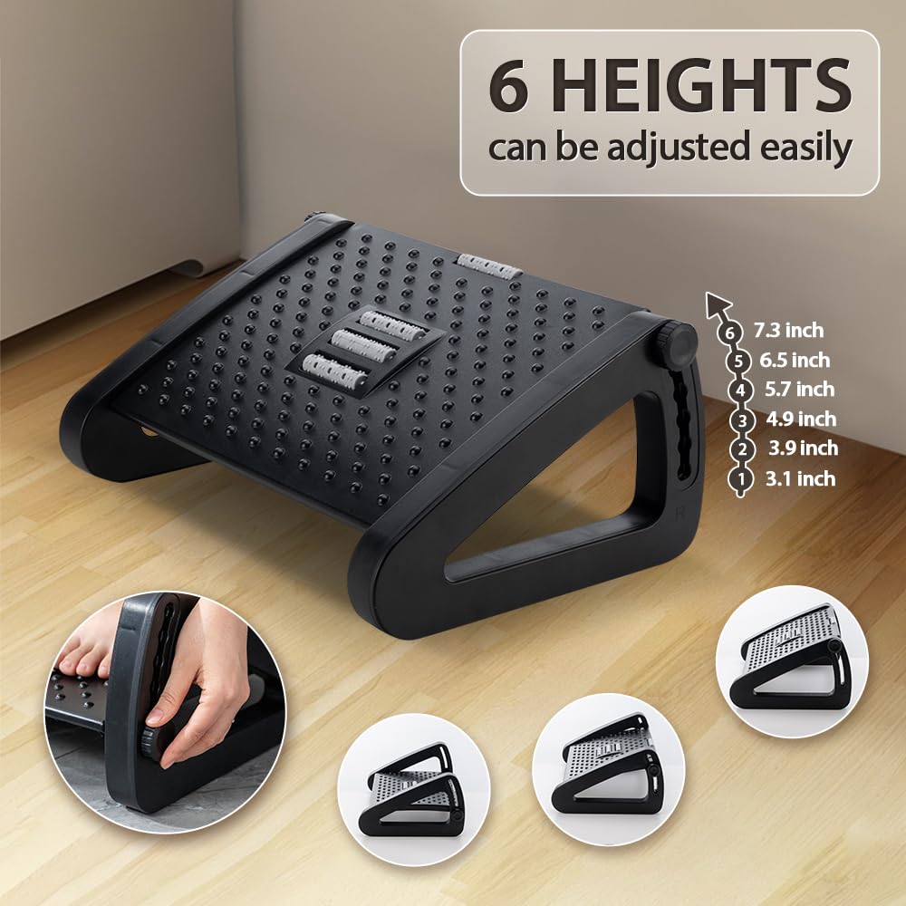 Cassazenith Foot Rest, Six Heights adjustable foot rest under desk in work, ergonomic foot stool for office desk, under the desk footrest with foot massage roller, chair footrest for leg rests Cassazenith Foot Rest, Six Heights adjustable foot rest under desk in work, ergonomic foot stool for office desk, under the desk footrest with foot massage roller, chair footrest for leg rests
