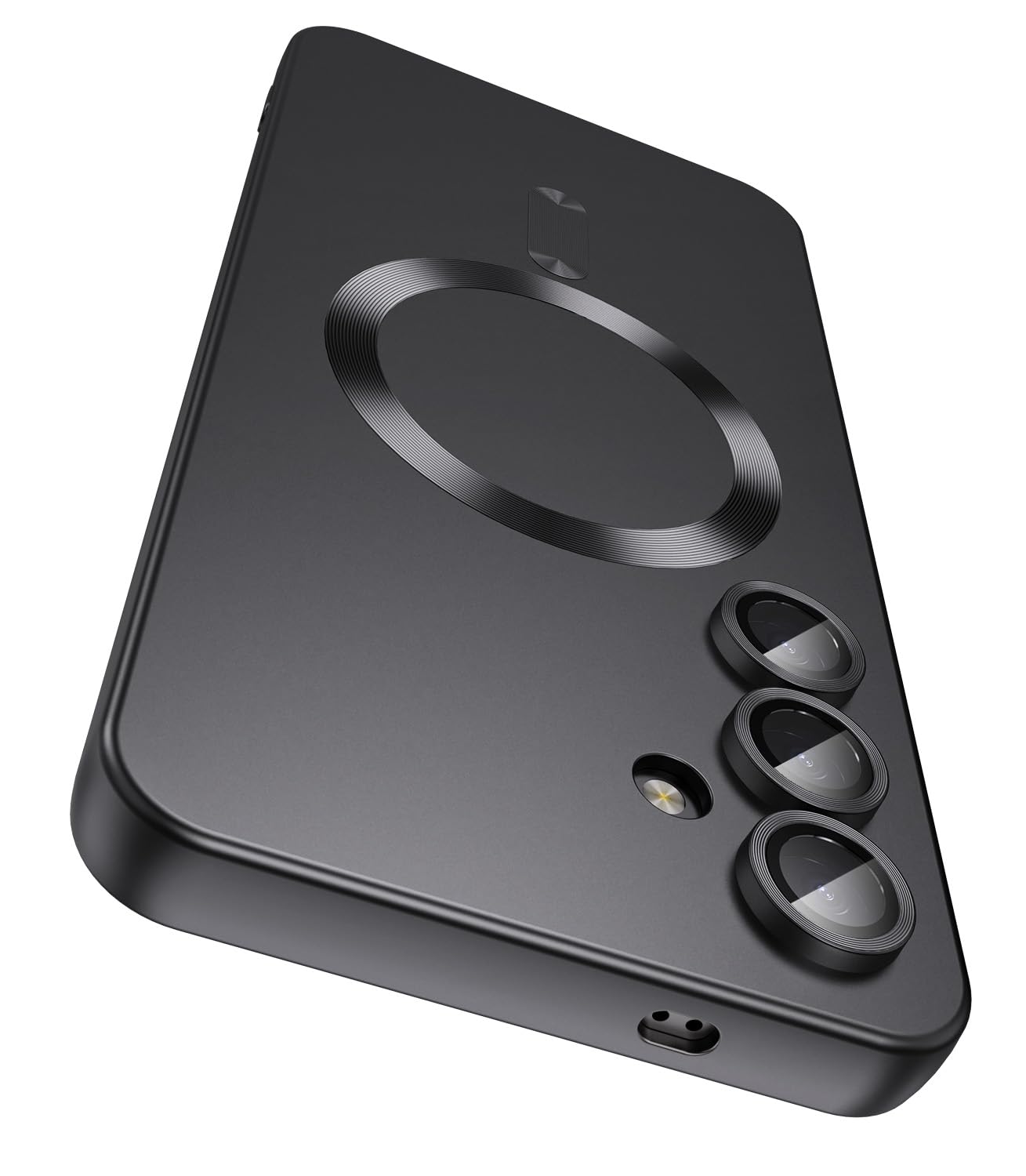 LEKEVO Magnetic for Samsung Galaxy S24 Case [Compatible with MagSafe][Built-in Camera Lens Protector] Slim Soft Silicone Bumper Shockproof Metallic Luster Phone Case (Black)