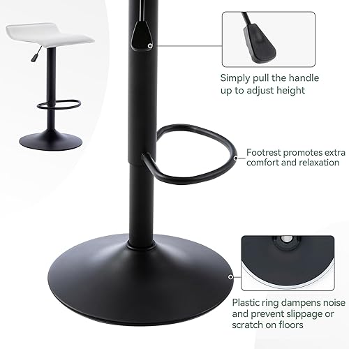 Miniatura 16 de Vogue Furniture Direct Juego de 2 taburetes de bar ajustables, modernos taburetes de bar giratorios de piel sintética con puente aéreo, silla de bar