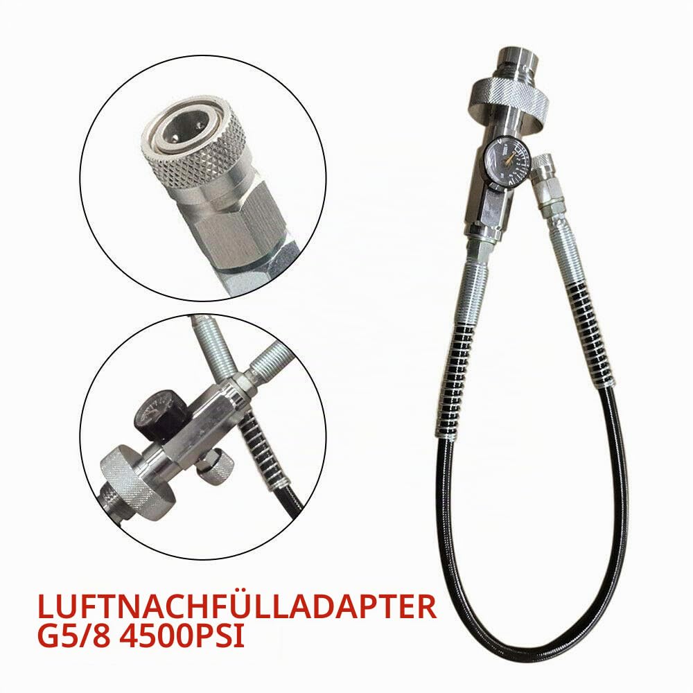 Paintball Fill Station, 4500psi Paintball PCP Füllstation Ladekit Luft Fill Adapter Schlauchlehre Hochdruck Tauchrohr Tauchen Scuba Connector mit 60cm Schlauch
