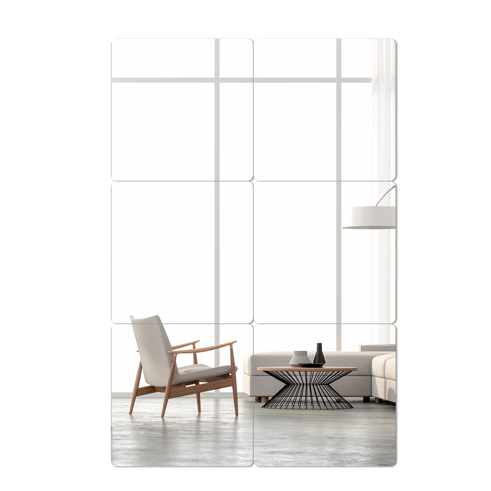 6 Pc Mirror Wall Stickers, Self Adhesive Frameless Full-Length Mirror, Easy Install Wall Mirror Stickers for Bedroom Or Bathroom Home Wall Décor (20cm)