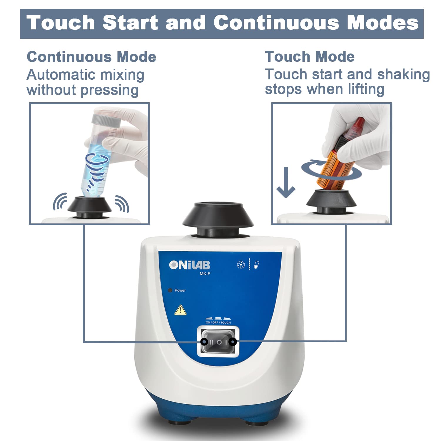 ONiLAB Mezclador Vortex de Laboratorio con Inicio Táctil y Modos Continuos, Mezclador Vortex de Laboratorio para Tubos,Esmalte de Uñas,Adhesivos para Pestañas y Pinturas de Hobby,3000 RPM