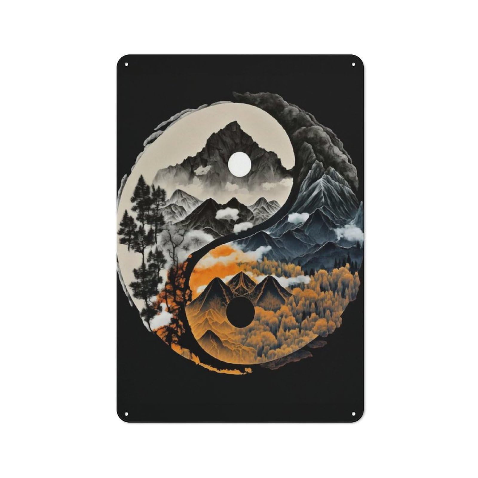 Junmoney Nature Yin Yang Vintage Metal Plaque 30X20cm, Bistro Wall Plaque For Coffee Bar, Kitchen, Bistro Or Tea Corner
