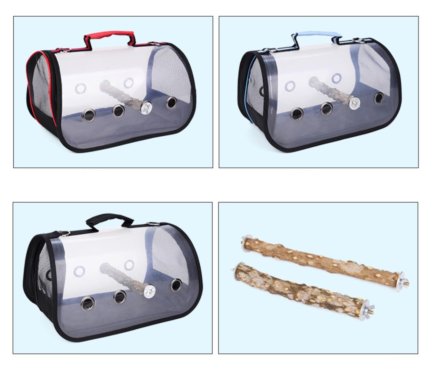 Jaula de pájaros, Jaulas Portátiles para Pájaros, Portador Transparente para Pájaros, Jaula para Pájaros De Viaje Transpirable, Portador Ligero para Casa De Pájaros Perchas de Descanso(Black,M)