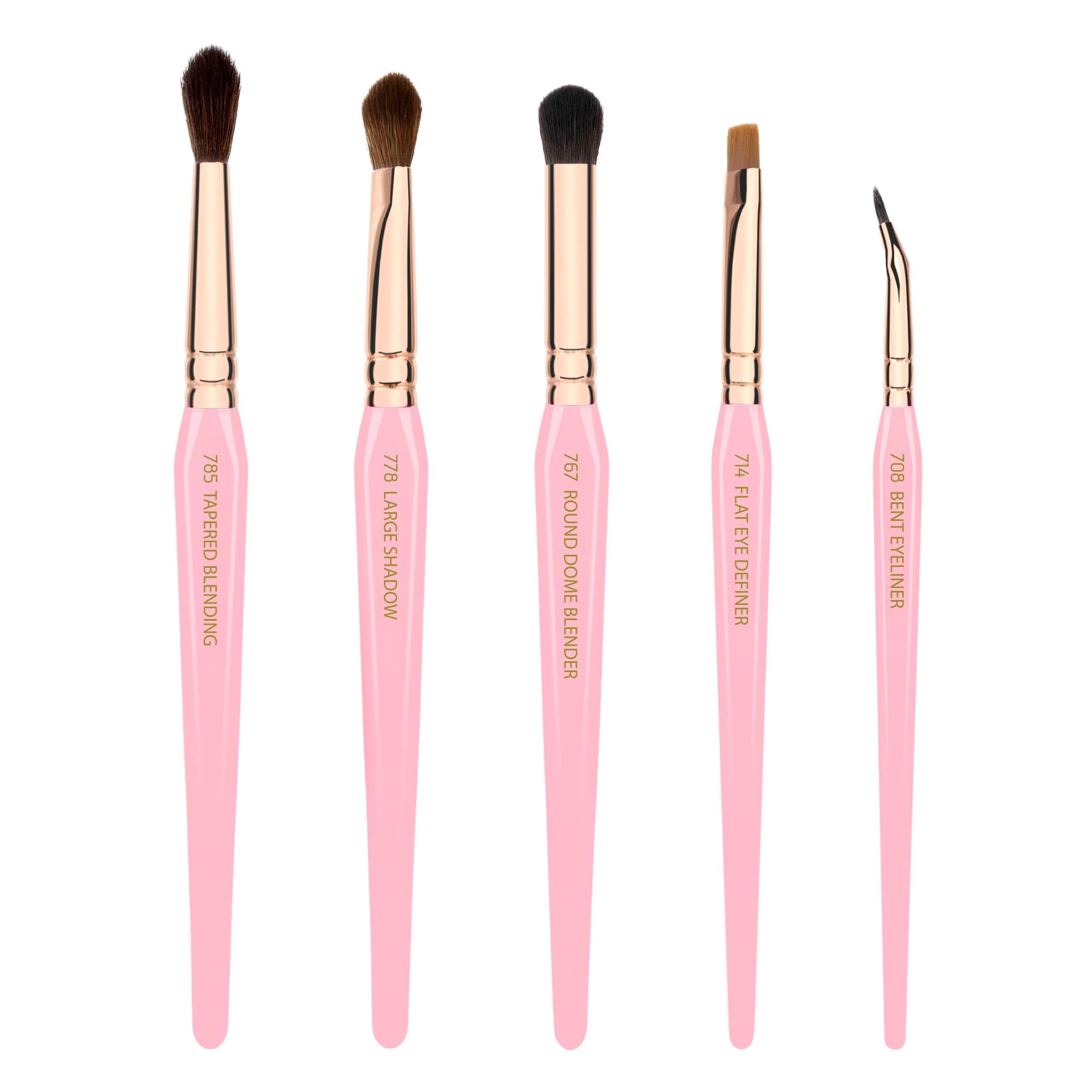Bdellium Tools Lot de 5 pinceaux de maquillage triangulaires rose doré – Kit de pinceaux essentiels polyvalents pour les yeux avec poils synthétiques doux et virole en laiton or rose pour une gamme de